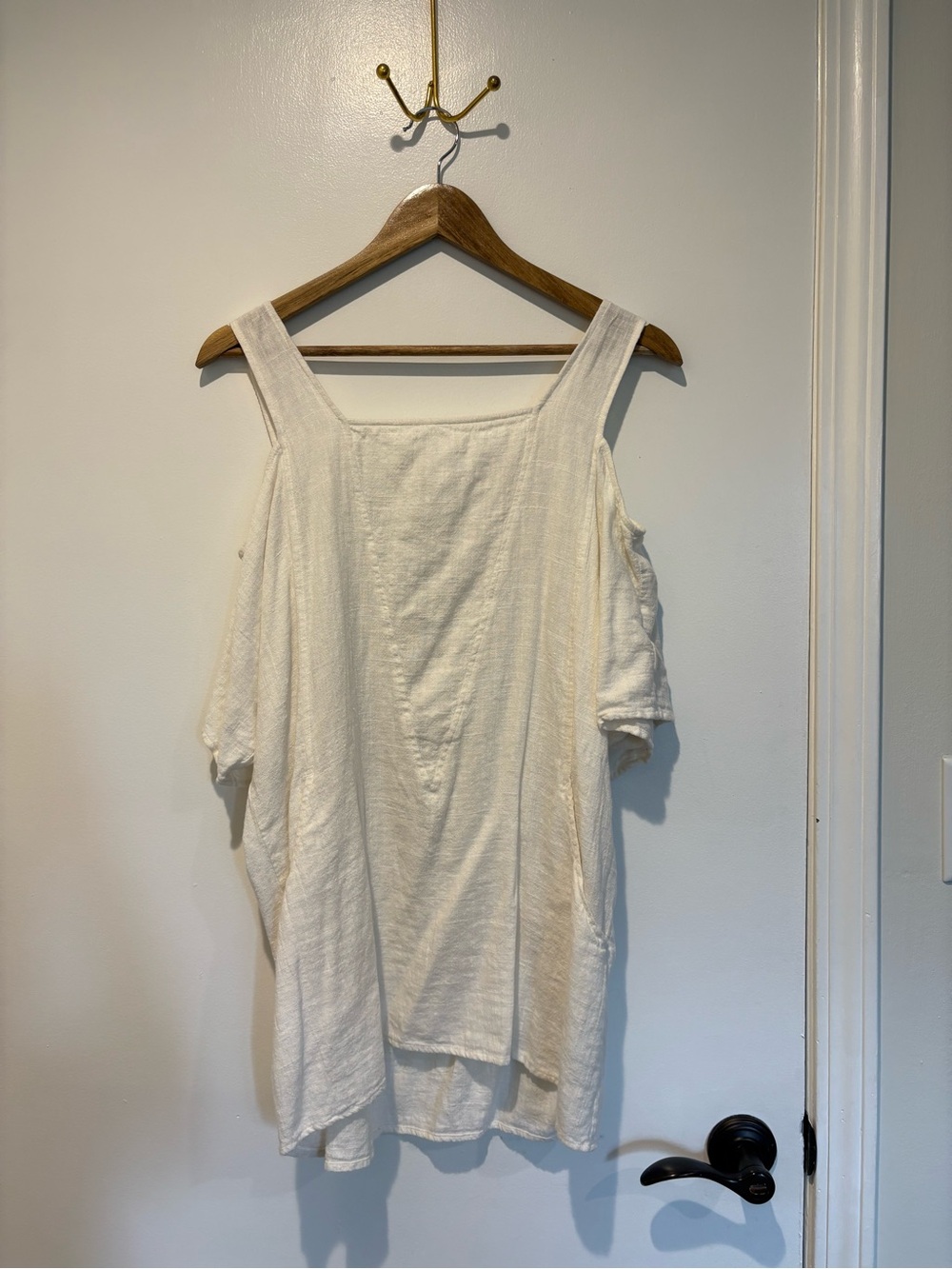 Beachy Coastal Grandma Cream Cold-Shoulder Tunic or Swim Cover-Up with Zip Back